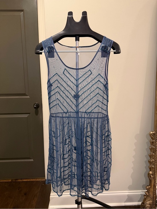 Free People Dresses & Skirts - Free People Blue Sheer Beaded Embroidered Mini Dress XS
